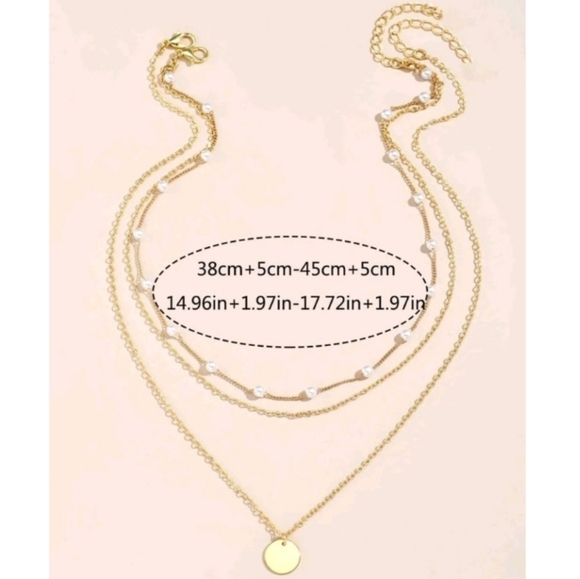 NEW! Anthropologie Trendy Triple Layered Mini Pearl & Disc Charm Gold Necklace - Picture 4 of 4